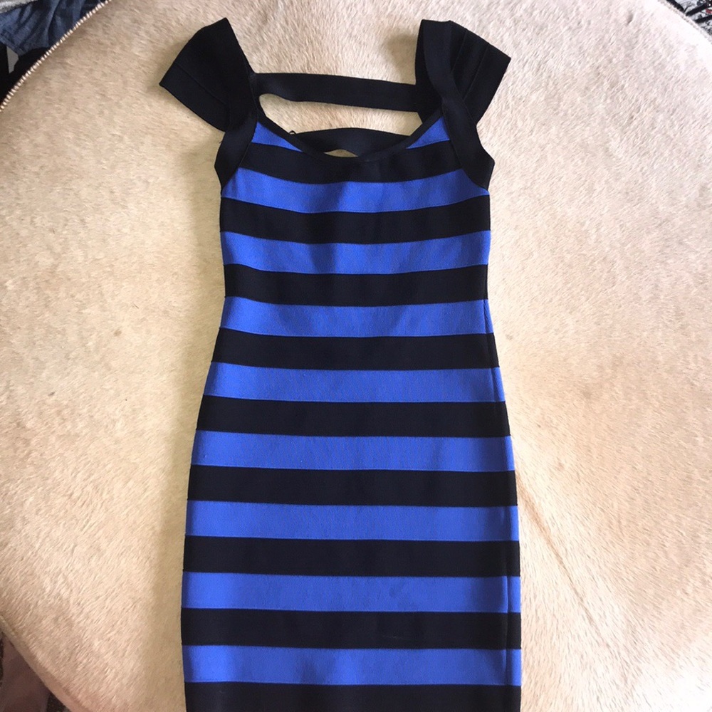 Guess small navy blue and black striped dress